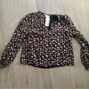 Evereve Black Floral Long-Sleeve Blouse